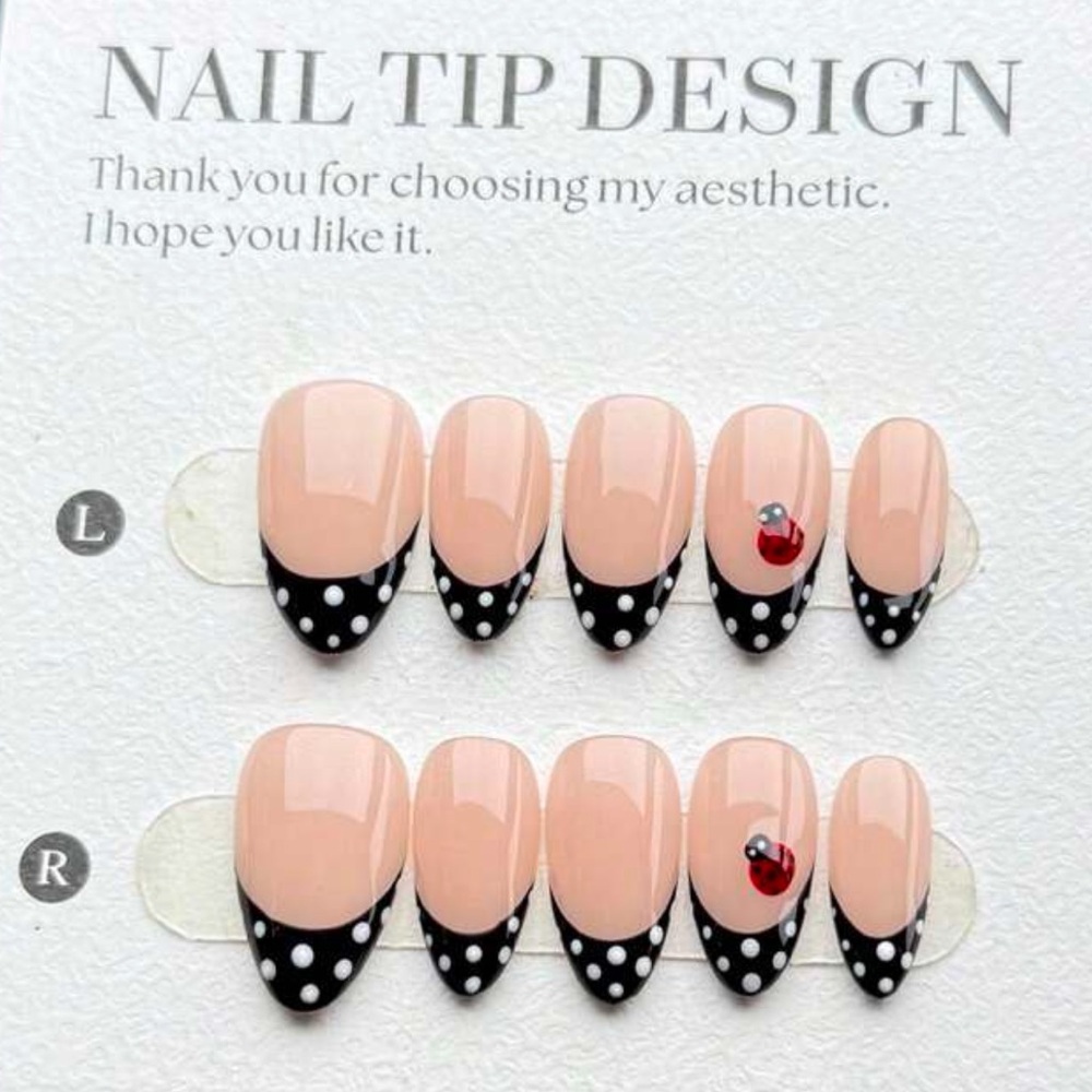 Lady Bug Polka Dot French Tip Press-On Nails